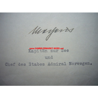 Kriegsmarine Norwegen - Vizeadmiral BRUNO MACHENS & Admiral HERMANN BOEHM - Autographen