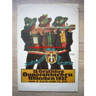 München 1927 - 18. Deutsches Bundesschießen - Festkarte / Teilnehmerausweis