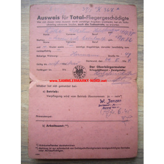 Ausweis für Total-Fliegergeschädigte - Dortmund 1944