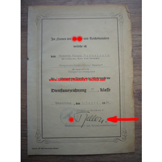 Luftwaffe - Urkunde Dienstauszeichnung 4. Klasse - Generalleutnant ALFRED KELLER - Autograph