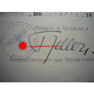 Luftwaffe - Certificate Long Service Award 4th Class - Lieutenant General ALFRED KELLER - Autograph