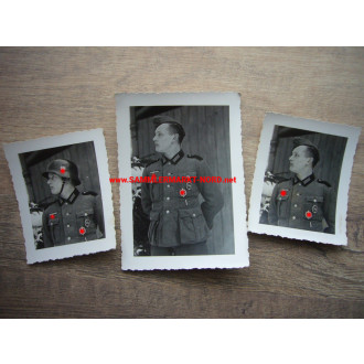 3 x Portrait Photo Wehrmacht Corporal with SA Sport Badge & Horse Man´s Badge
