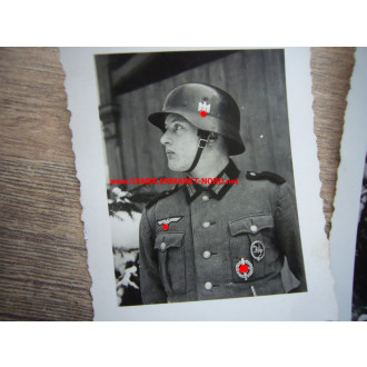 3 x Portrait Foto Wehrmacht Gefreiter mit SA Sportabzeichen & Reiterabzeichen