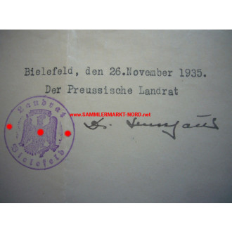 Preußischer Landrat von Bielefeld - DR. AUGUST BECKHAUS (NSDAP) - Autograph