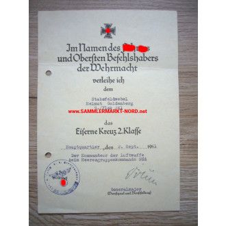 Urkunde Eisernes Kreuz - 9./ Flak 241 - Generalmajor KARL DRUM - Autograph