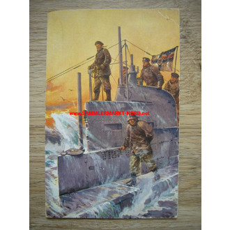 Submarine donation 1917 - On the conning tower - postcard