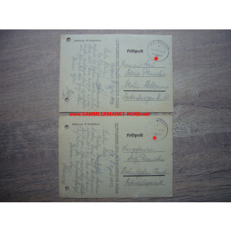 2 x field postcard 1942 - advance, motorbike, bridge pioneers