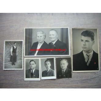 6 x Portrait Foto Personen mit verschiedenen Mitgliedsabzeichen (HJ, ...)