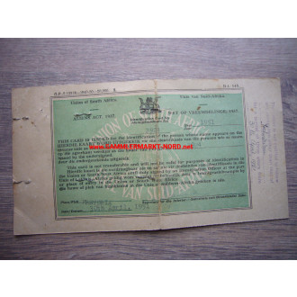 Südafrika 1951 - Personalausweis für einen Deutschen
