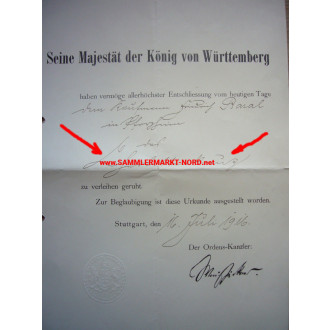 Württemberg Urkundengruppe - Charlottenkreuz & Rote Kreuz Medaille 3. Klasse