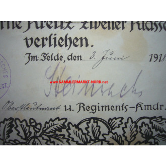 Urkunde Eisernes Kreuz - Reserve Infanterie Regiment Nr. 75