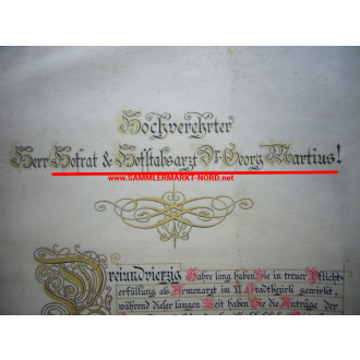 Hofrat & Hofstabsarzt Dr. Georg Martius - München (Bayern) 1903 - Pergament-Ernennungsurkunde