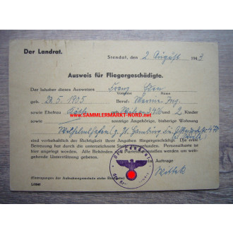 Ausweis für Fliegergeschädigte - Stendal 1943