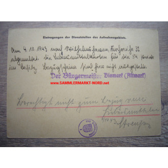 Identity card for bombed-out persons - Stendal 1943