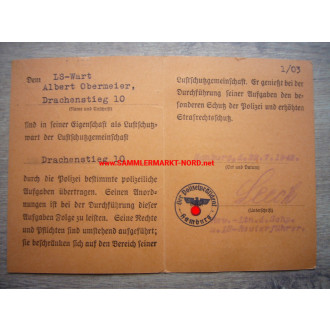 RLB Reichsluftschutzbund - Ausweis für Luftschutzwarte & RLB Amtsträger