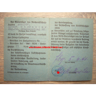 RLB Reichsluftschutzbund - Ausweis für Luftschutzwarte & RLB Amtsträger