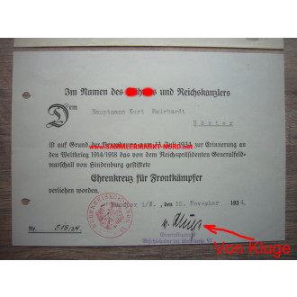 Generalfeldmarschall GÜNTHER VON KLUGE (Widerstand vom 20. Juli 1944) - Autograph