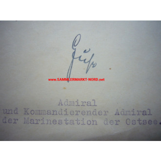 Kriegsmarine KVK Urkunde - Admiral GÜNTHER GUSE - Autograph - 1941