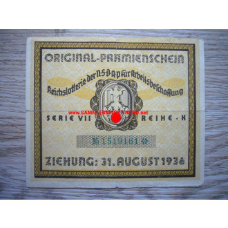 Reichslotterie der NSDAP für Arbeitsbeschaffung - Prämienschein 1936