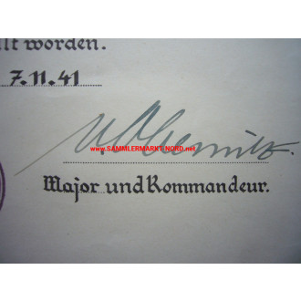 Luftwaffe - Heroic Death Certificate - Major HANNS GÜNTHER VON OBERNITZ - Autograph