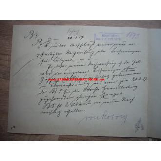 Kriegsministerium Berlin 1917 - Diplomat LUDWIG FREIHERR VON FLOTOW - Autograph