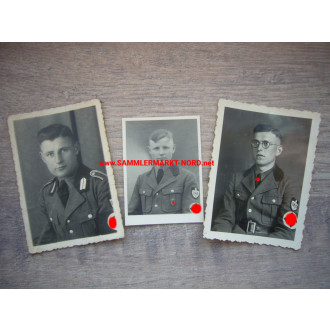 3 x RAD Arbeitsdienst - Portrait Truppführer, mit HJ Leistungsabzeichen usw.