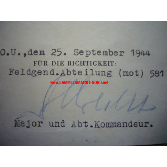 Urkundengruppe - Feldgendarmerie-Abteilung (mot) 581 ("Kettenhunde")
