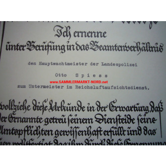 Luftwaffen Urkunde - Generalfeldmarschall ERHARD MILCH - Autograph