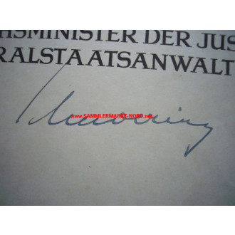 Beförderungsurkunde Justiz - Generalstaatsanwalt KARL SCHNOERING - Autograph