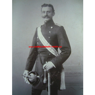 Cabinet photo Rendsburg - Officer with sabre and spiked helmet
