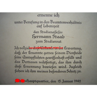 Certificate & folder - SS-Oberführer & State Secretary WERNER ZSCHINTZSCH - Autograph