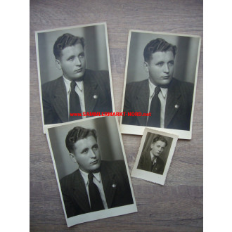 4 x Portrait Foto junger Mann mit Segelfliegerabzeichen & NSDAP Parteiabzeichen