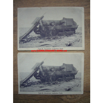 2 x postcard 1918 - destroyed British tank