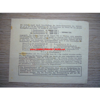 Reichslotterie der NSDAP für das Kriegshilfswerk - Prämienlos 1941