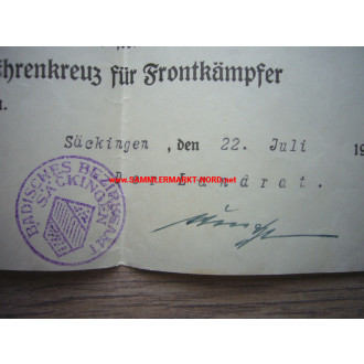 Urkunde & Antrag Ehrenkreuz für Frontkämpfer - Landrat JOHANNES DUNTZE (NSDAP) - Autograph