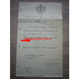 Romania - Certificate for the medal Crusade against Communism 1941
