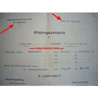 Heeresunteroffizierschule für Infanterie in Eutin - Zeugnis & Feldpostkarte
