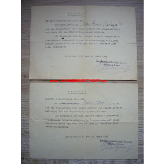 2 x Ausweis - Führer-Notprogramm März 1945 - Bergbaugesellschaft Teicha