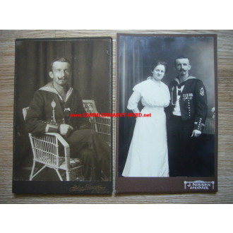 2 x Kabinettfoto - Kaiserliche Marine - Matrose mit Ordenspange & Schützenschnur