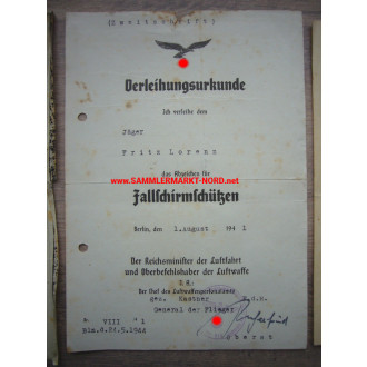 Luftwaffe - Fallschirmjäger Regiment 1 (Monte Cassino) - Urkundengruppe