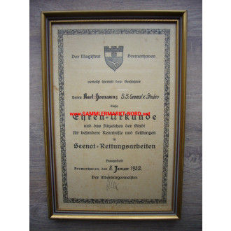 Bremerhaven - Certificate of honour and award - badge and knowledge of rescue work at sea