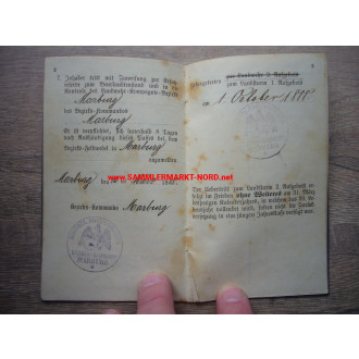 Substitute reserve passport - Marburg 1888