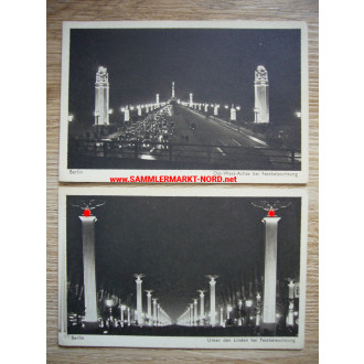 2 x Postkarte Berlin - Festbeleuchtung - Unter den Linden