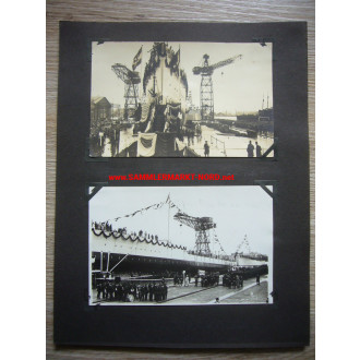 2 x Foto Wilhelmshaven - Stapellauf der Fischereischutzboote "Weser" & "Elbe", sowie Artillerieschulschiff "Bremse"