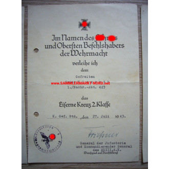 1. Nachrichten-Abteilung 423 - Soldbuch, Award Certificates & Dog Tag