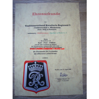 Traditional Association Cavalry Regiment 5 "Field Marshal von Mackensen" - Certificates & Badge