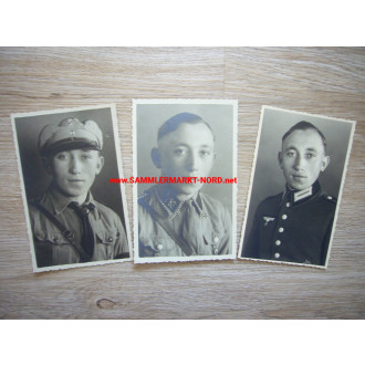 3 x Portrait Foto - gleiche Person - HJ, SA Standarte 5/82 und Wehrmacht
