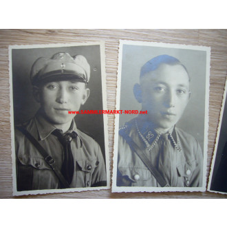 3 x Portrait Foto - gleiche Person - HJ, SA Standarte 5/82 und Wehrmacht