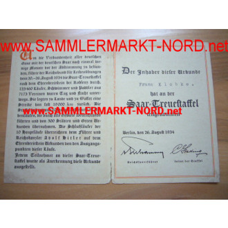 Urkunde Saar-Treuestaffel 1934