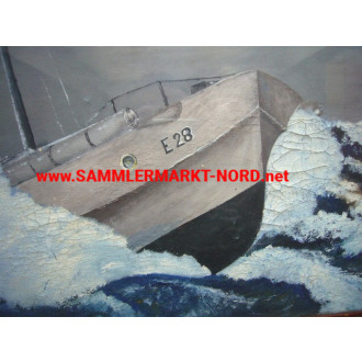 Oil picture - war navy E-boat "E 28" on the sea